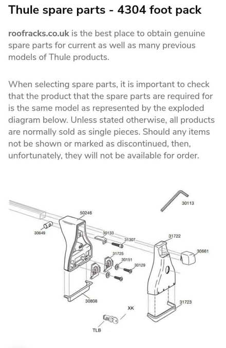 Photo of Thule roof rack foot kit part 30808 (Standlake OX29) #1