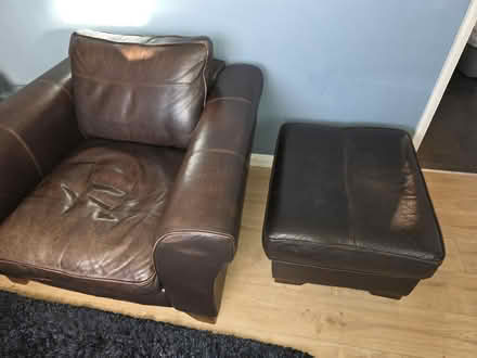 Photo of free Real leather sofa chair and poof (Sunnyhill DE23) #3