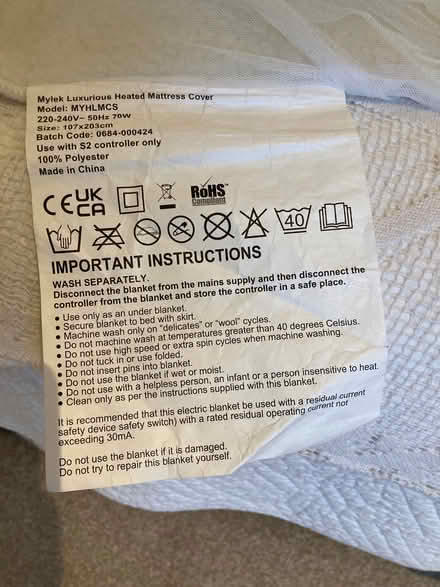Photo of free Electric blanket for single bed (Mickleover DE3) #2