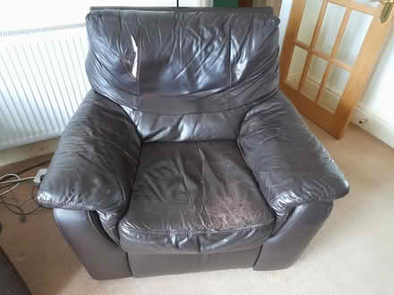 Photo of free Brown leather settee and chair (Hull near Bilton HU11) #3