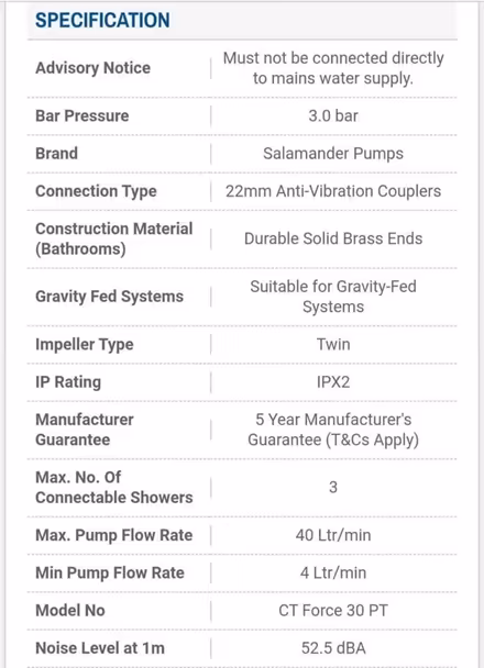Photo of free Salamander CTForce30PT Shower Pump (Catford / Hither Green SE6) #3