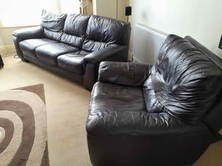 Photo of free Brown leather settee and chair (Hull near Bilton HU11) #1