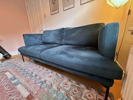Photo of free 3-seater Blue Velvet Sofa (Twickenham TW2) #2
