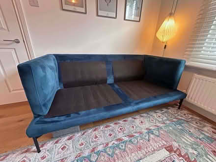 Photo of free 3-seater Blue Velvet Sofa (Twickenham TW2) #1