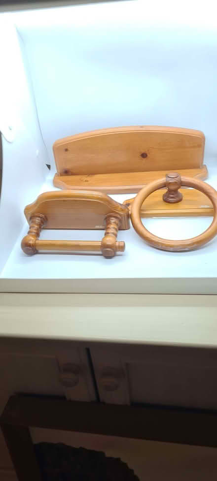 Photo of free Bathroom, wooden towel ring, toilet roll holder and shelf (Staveley LA8) #2