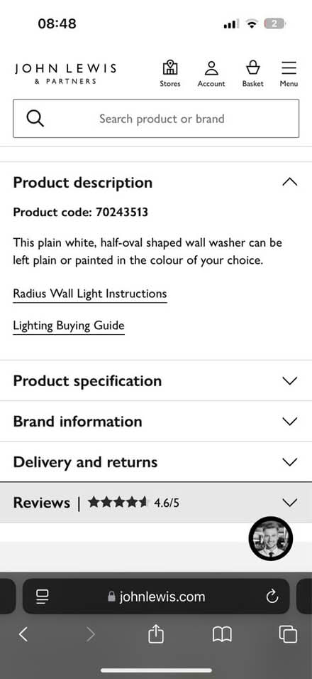 Photo of free 2 John Lewis Uplighter wall lights (East molesey) #3