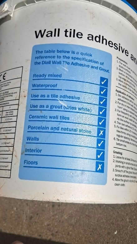 Photo of free UNOPENED: Tub of wall tile adhesive and grout. (Bramley LS13) #2