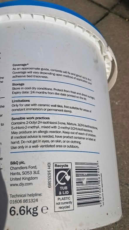 Photo of free UNOPENED: Tub of wall tile adhesive and grout. (Bramley LS13) #3