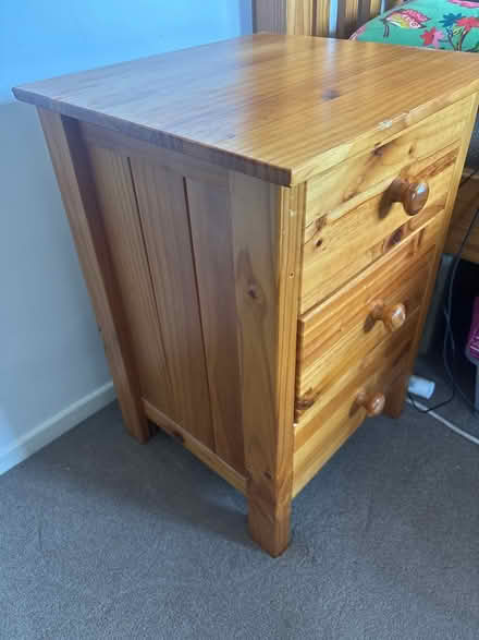 Photo of free Pine wood 3 drawers bedside locker (BR3) #2
