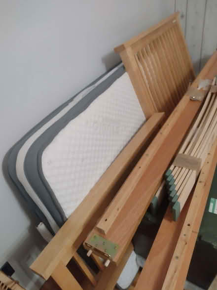 Photo of free Single wooden bed frame & mattress - lightly used (Heacham PE31) #1