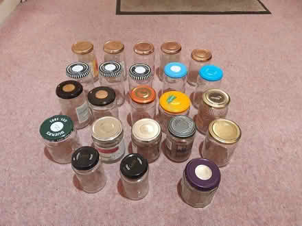 Photo of free AWAITING COLLECTION glass jars, jam or pickle jars and lids. (St Helier SM1) #1