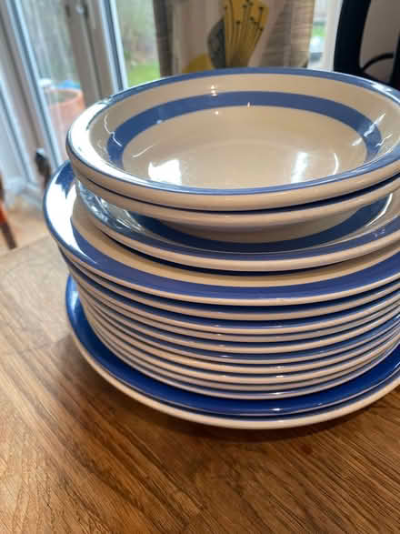 Photo of free Blue and white stripe plates (Cashes Green, Stroud.) #1