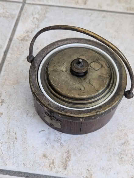Photo of free Vintage Brass Ceramic And Wooden? Pot? (CT15) #2