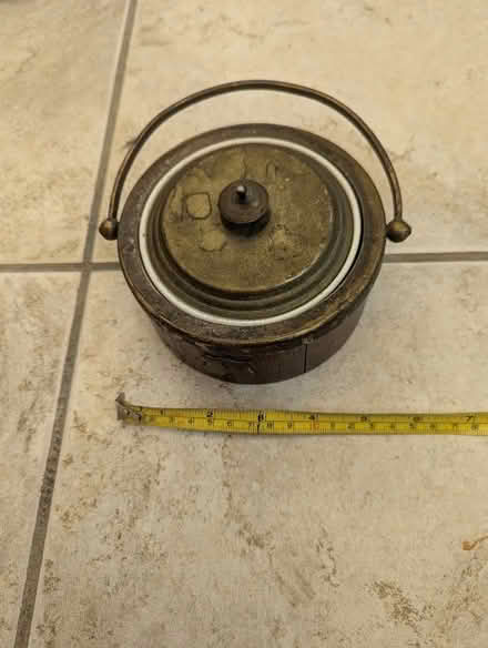 Photo of free Vintage Brass Ceramic And Wooden? Pot? (CT15) #1