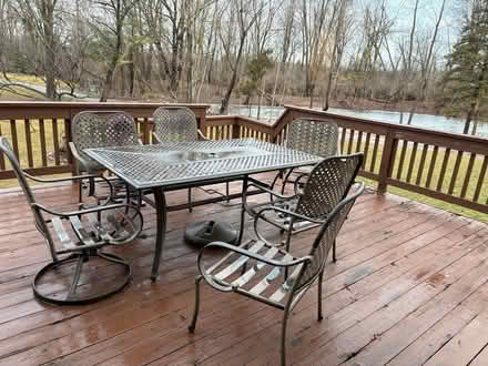 Photo of free Iron patio table and 6 chairs (West Plymouth) #1