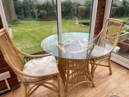 Photo of free Cane glass topped table and 4 chairs ideal for conservatory (Cockfosters EN4) #2