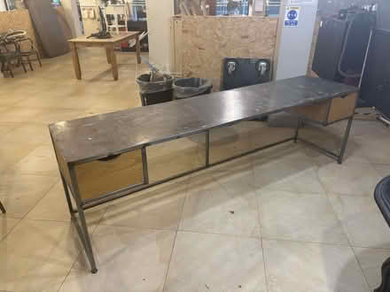 Photo of free Used Heavy & large metal top workbench with 2 drawers. (Shepherds Bush W12) #1