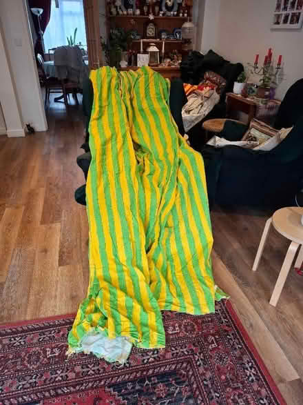Photo of free Green and yellow striped curtains (Benhall GL51) #1