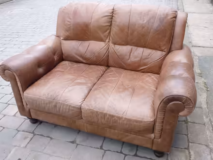 Photo of free Brown leather sofa (Rhydycroesau SY10) #1