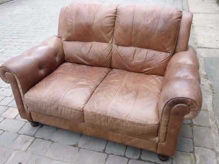 Photo of free Brown leather sofa (Rhydycroesau SY10) #1