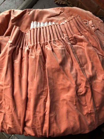 Photo of free A pair of Peach velvet curtains with lace underlay (Wetherby LS22) #1