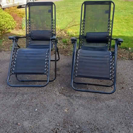 Photo of free 2 black reclining garden chairs (Charlton Kings GL52) #1