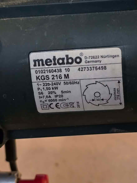 Photo of free Metabo Chop Saw (Crag Bank LA5) #4