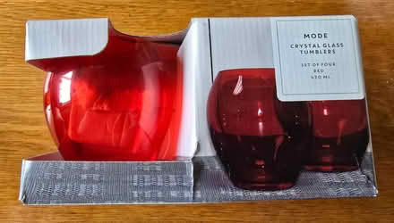 Photo of free Four Red Dunelm Crystal Glass Tumblers (Malvern Link WR14) #2