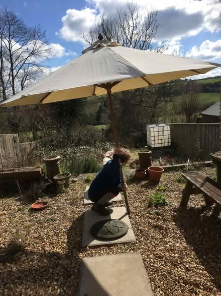 Photo of free Garden parasol and base (Shoscombe Vale) #1
