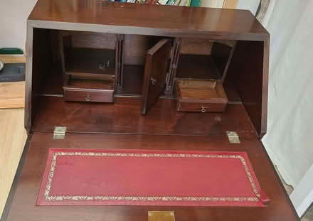 Photo of free Vintage writing desk with 3 drawers, brown, real wood! (Highworth SN6) #3