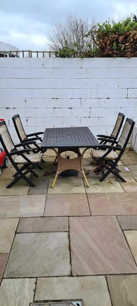 Photo of free Wooden garden table and 4 chairs (Dundrum) #2