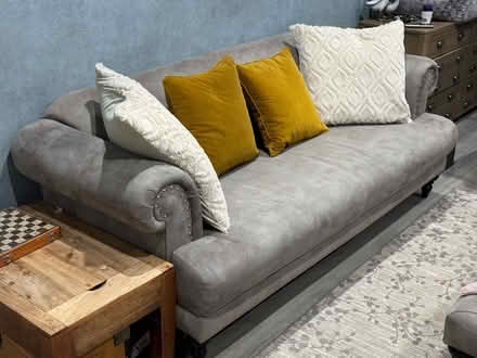 Photo of free Grey 3 seater sofa and foot stool (Crowthorne, RG45) #1