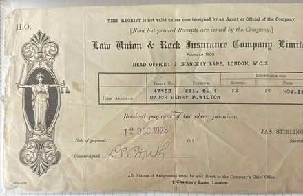 Photo of free Vintage Insurance Receipt from 1923 (Hangleton, Hove) #1