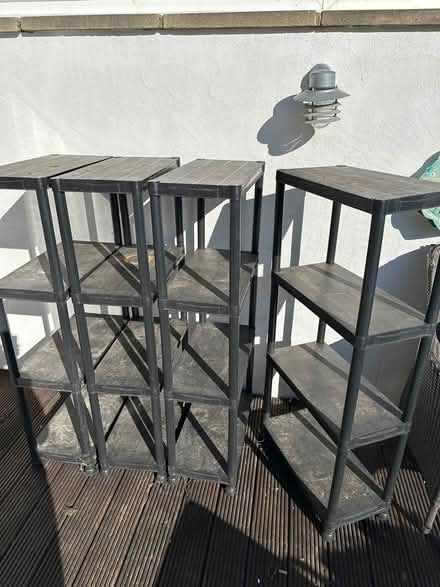 Photo of free Plastic garage shelves x4 (Berrylands, KT5 9) #1