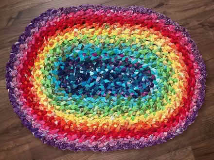 Photo of T shirt scraps in bright rainbow colours for rag rugging (Stanley Gate L39) #1