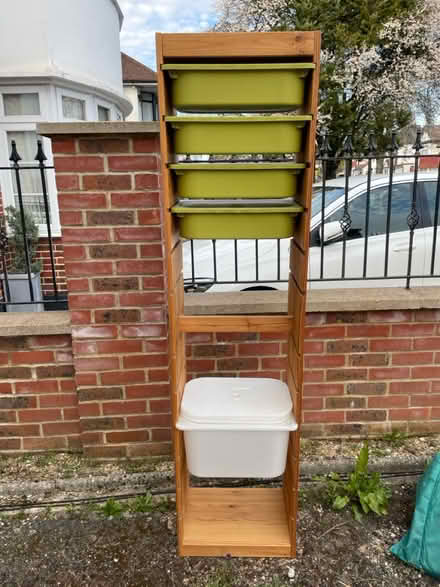 Photo of free Rack of plastic drawer on wood (Whetstone N20) #1