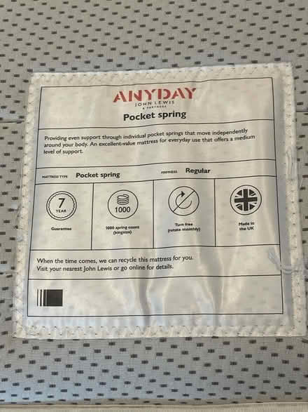 Photo of free John Lewis Mattress small double (Long Ditton KT7) #3