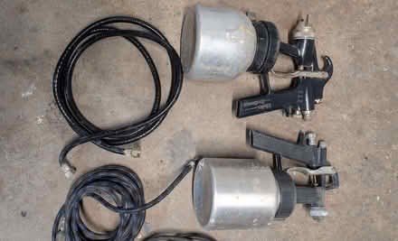 Photo of free Compressor and two spray guns (Bowerham LA1) #2