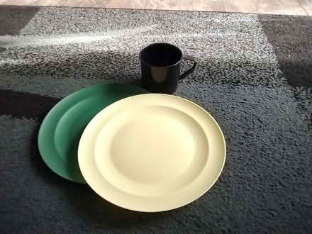 Photo of free 2 plastic camping plates and metal mug (Orton Longueville CP (Peterborough)) #1