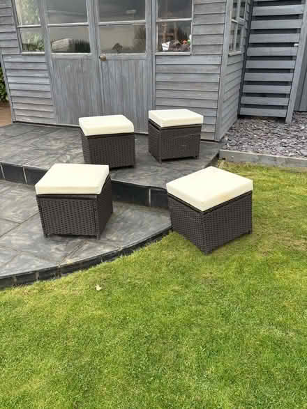 Photo of free Ratan stools brown and cream pillows (Ockbrook DE72) #1