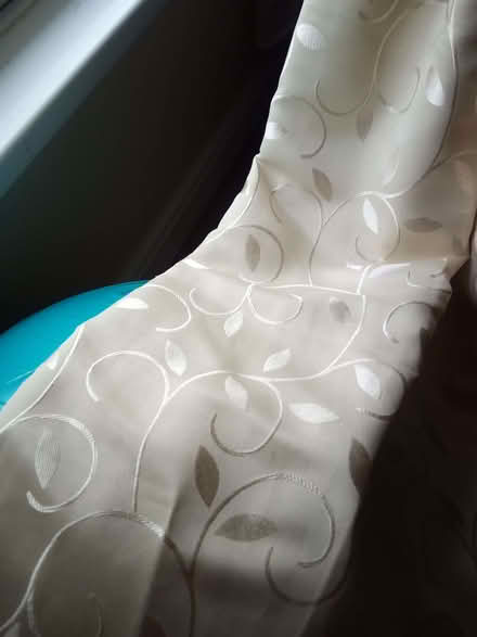 Photo of free Pair of cream curtains with rail, tie backs and hooks (Knock CA16) #1