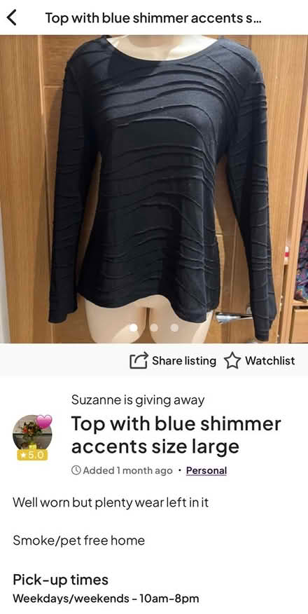 Photo of free Blue shimmer top (Newburgh WN8) #1