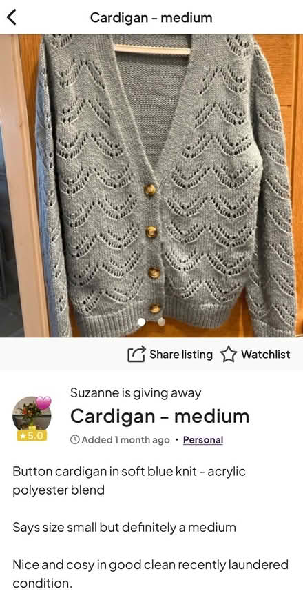 Photo of free Blue cardigan (Newburgh WN8) #1