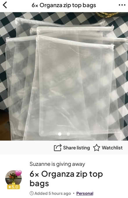 Photo of free 6x Organza Zip Bags (Newburgh WN8) #1