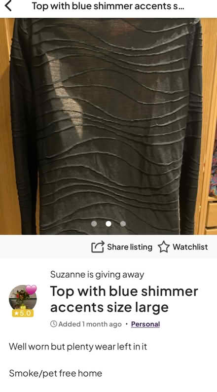 Photo of free Blue shimmer top (Newburgh WN8) #2