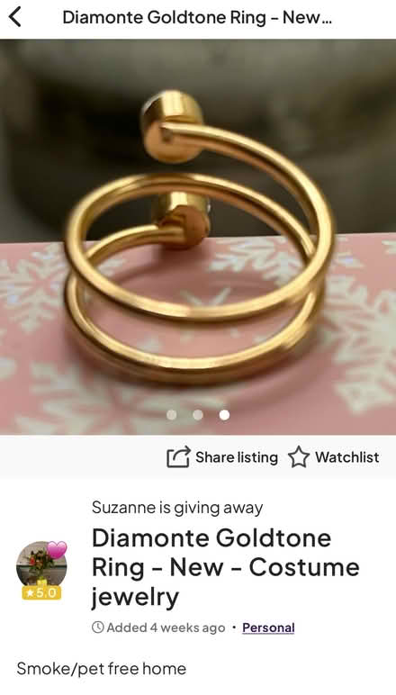 Photo of free Goldtone ring (Newburgh WN8) #3
