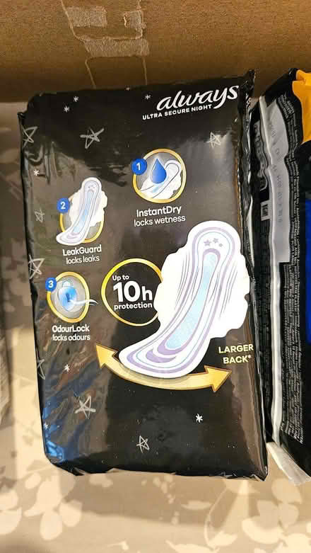 Photo of free 3 packs of 20 Always Ultra Secure Night pads and some loose (Knightsfield AL8) #3