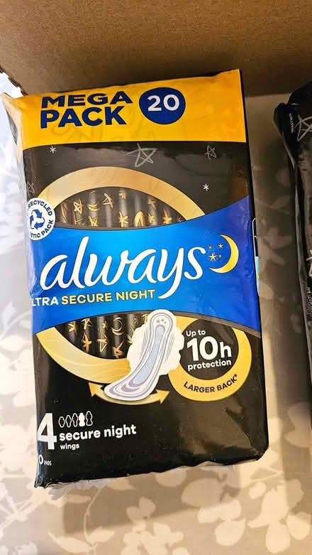 Photo of free 3 packs of 20 Always Ultra Secure Night pads and some loose (Knightsfield AL8) #2