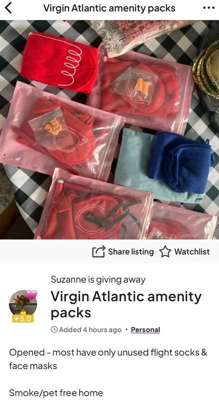 Photo of free Virgin Atlantic amenity packs (Newburgh WN8) #1