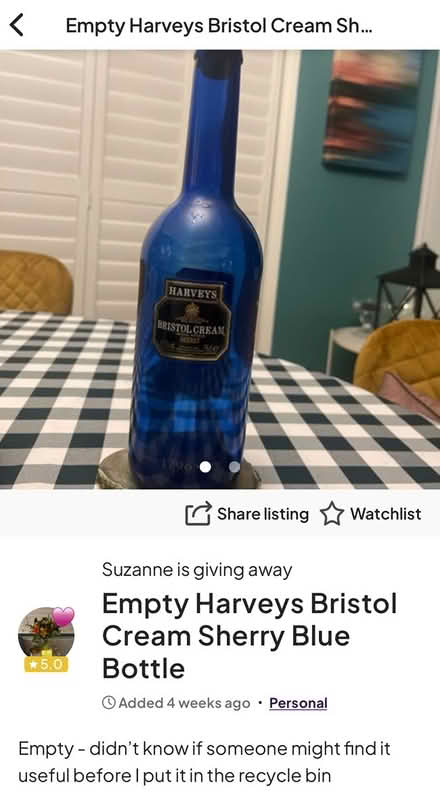 Photo of free Harvey Bristol sherry bottle empty (Newburgh WN8) #1
